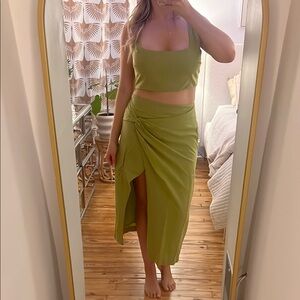Showpo Green Maxi Wrap Skirt Set with Ruched Slit